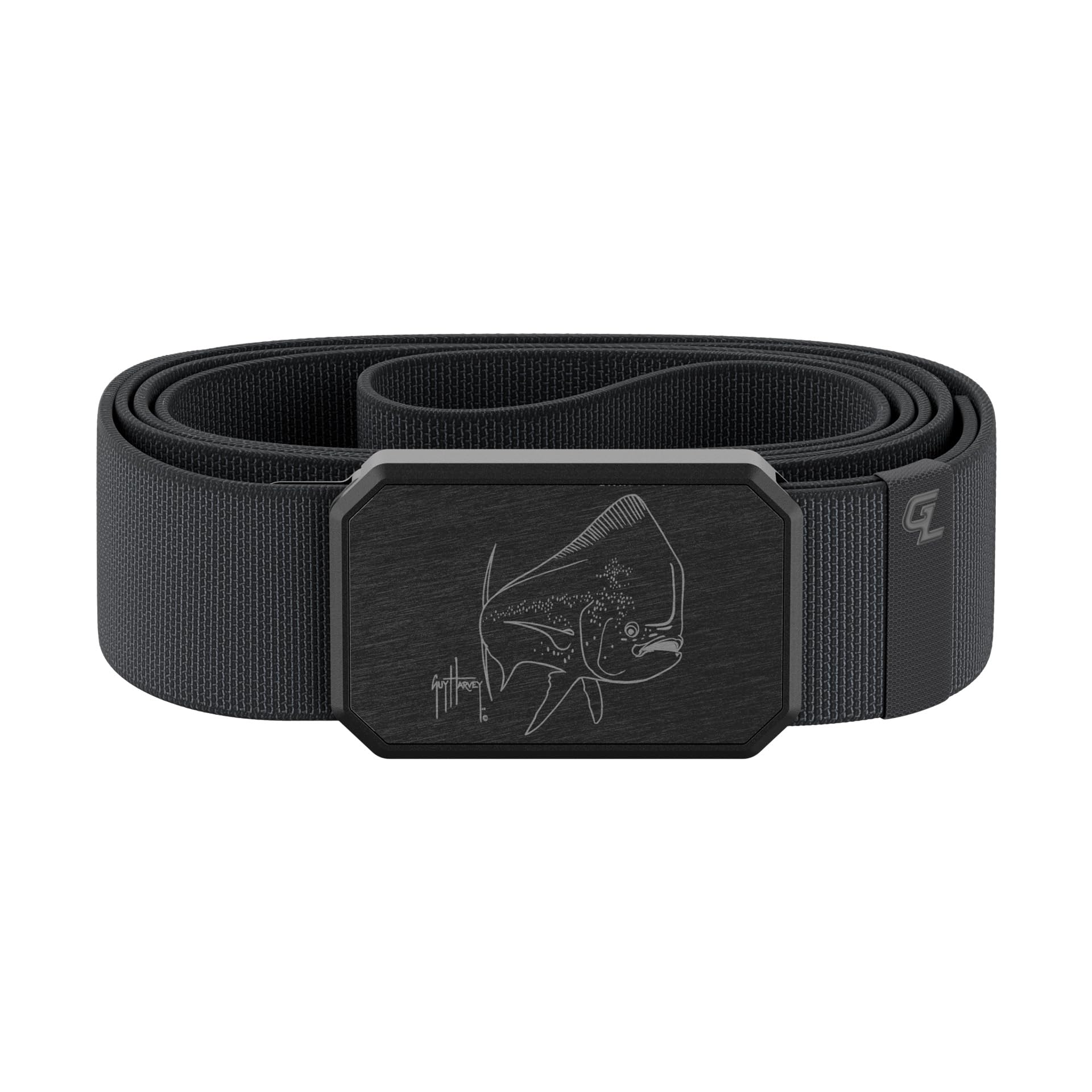 Groove Life and Guy Harvey Mahi Gun Metal/Deep Stone Groove Belt - Men's Stretch Nylon Belt with Magnetic Aluminum Buckle, Lifetime Coverage - Medium (33-36")