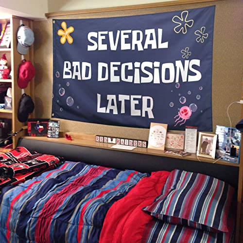 ZKflager Several Bad Decisions Later Flag Cool Funny Flags For Room Guys Meme Flags Banner 3x5 Feet College Dorm Bedroom Wall Man Cave Frat