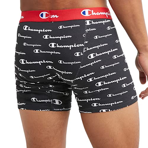 Champion Men's Everyday Stretch Cotton Boxer Briefs, Moisture-Wicking, Multi-Pack - 3 Black/Grey/Logo Briefs, Large