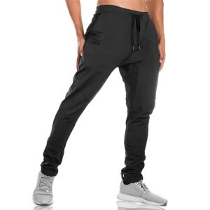 mens jogger sport pants, casual zipper gym workout sweatpants pockets (m, black)