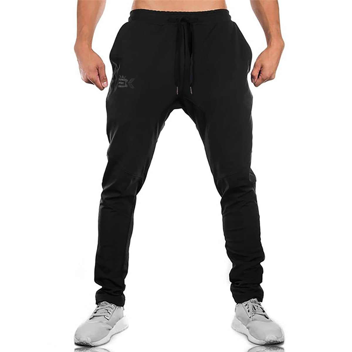 Mens Jogger Sport Pants, Casual Zipper Gym Workout Sweatpants Pockets (M, Black)