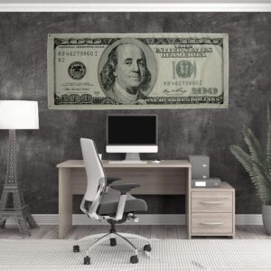 Motivational 100 Dollar Bill Large Life Size Money Flag Backdrop -Man Cave Wall Decorations Benjamin Franklin Dorm Bedroom Accessories - Frat House Living Room Flag 2X5 Cool Flag for Guys Home Office