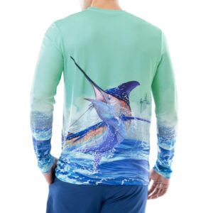 Guy Harvey Men’s Long Sleeve Performance Shirt with 50+ UPF Sun Protection, Beach Glass/Offshore Charter, 3X-Large