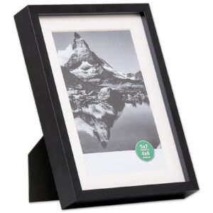 thedisplayguys - contemporary aluminum picture frame - tempered glass - 5x7 matted to 4x6 - black - wall & tabletop