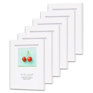 the display guys - 6-pack minimalist wooden picture frames with tempered glass - 5x7 mat to 4x6 - white - wall & tabletop