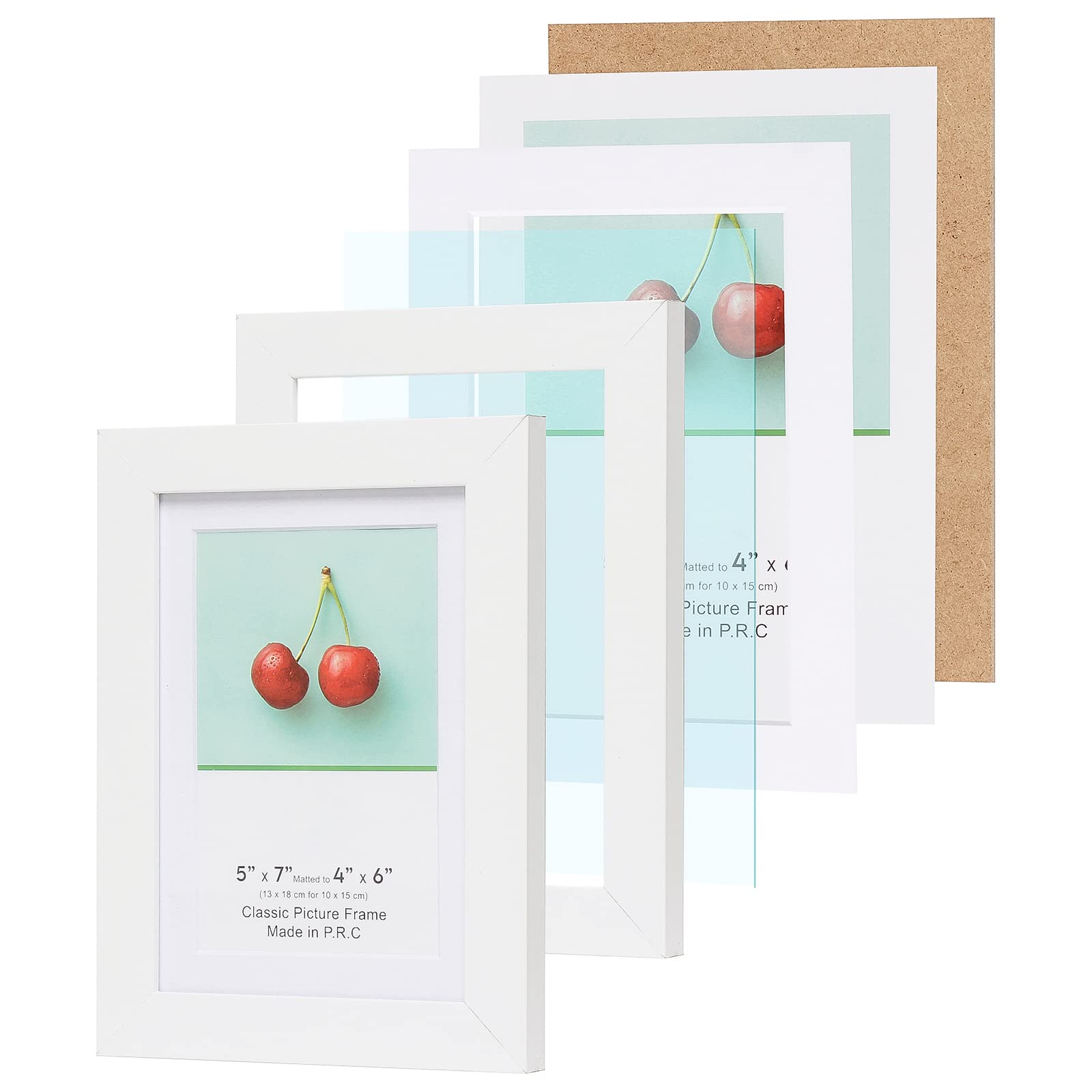 The Display Guys - 6-Pack Minimalist Wooden Picture Frames with Tempered Glass - 5x7 mat to 4x6 - White - Wall & Tabletop