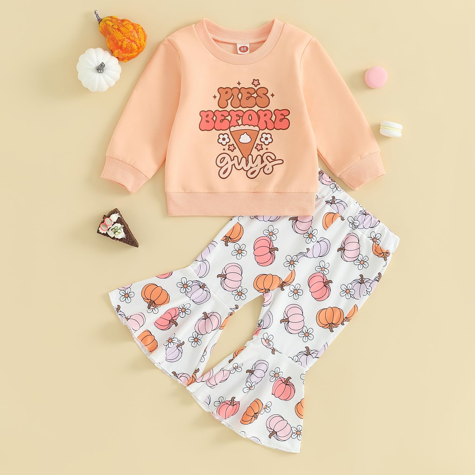 Thanksgiving Outfit for Toddler Baby Girl Pumpkin Pie Crewneck Shirts Sweatshirt Pants Thanksgiving Clothes (Pink -Pies before guys, 2-3 Years)