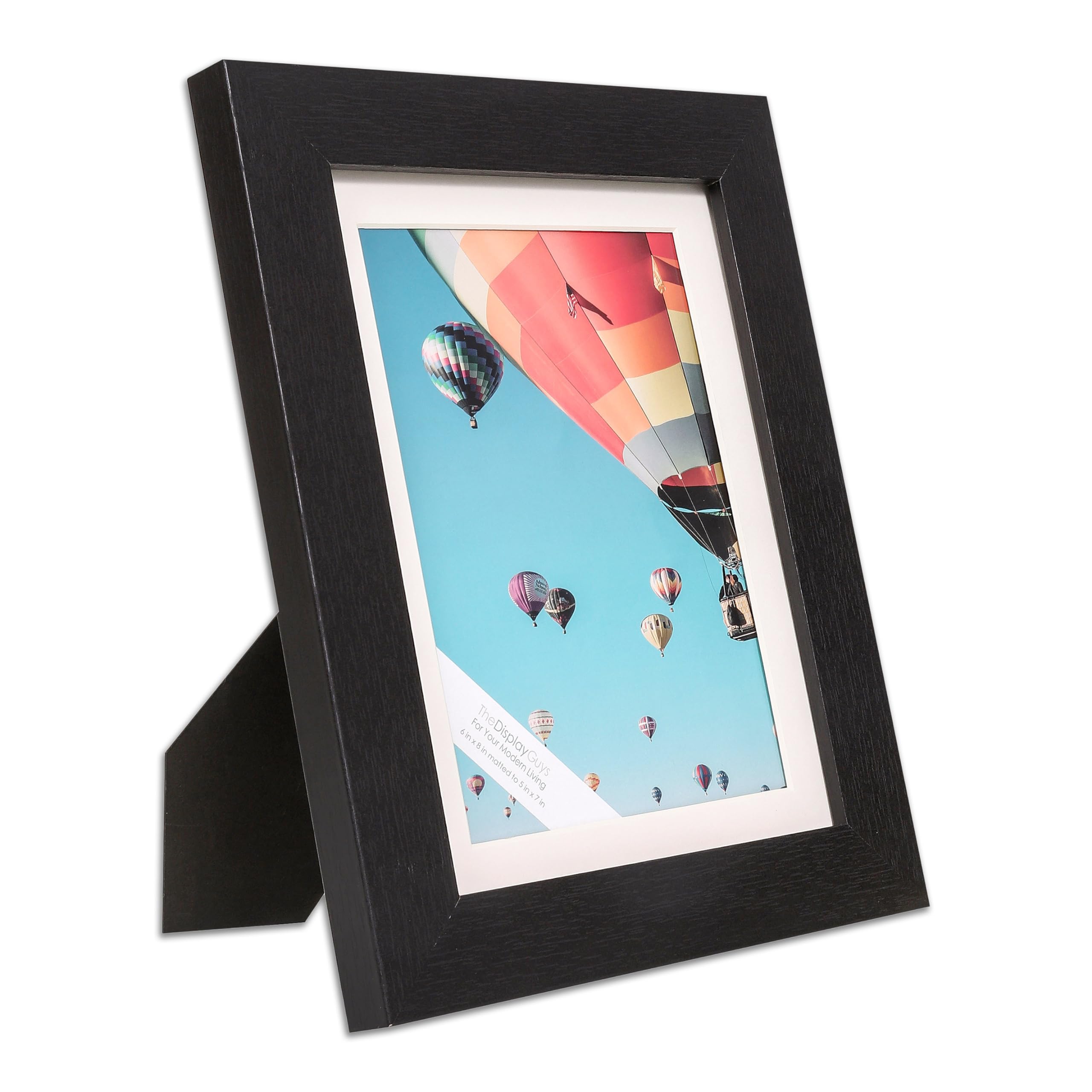 The Display Guys - Minimalist Wooden Picture Frame w. Tempered Glass - 6x8 matted to 5x7 - Tabletop Easel - Black