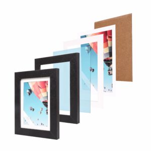 The Display Guys - Minimalist Wooden Picture Frame w. Tempered Glass - 6x8 matted to 5x7 - Tabletop Easel - Black