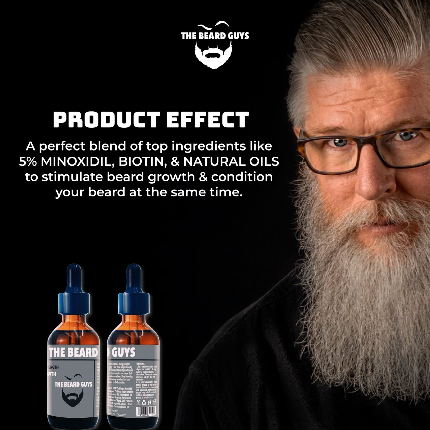 The Beard Guys Maximum Strength Minoxidil & Biotin Fast Beard Growth Oil, One Month Supply, 2 Ounce - Top Beard Thickener and Conditioner Infused With Argan and Jojoba Oil