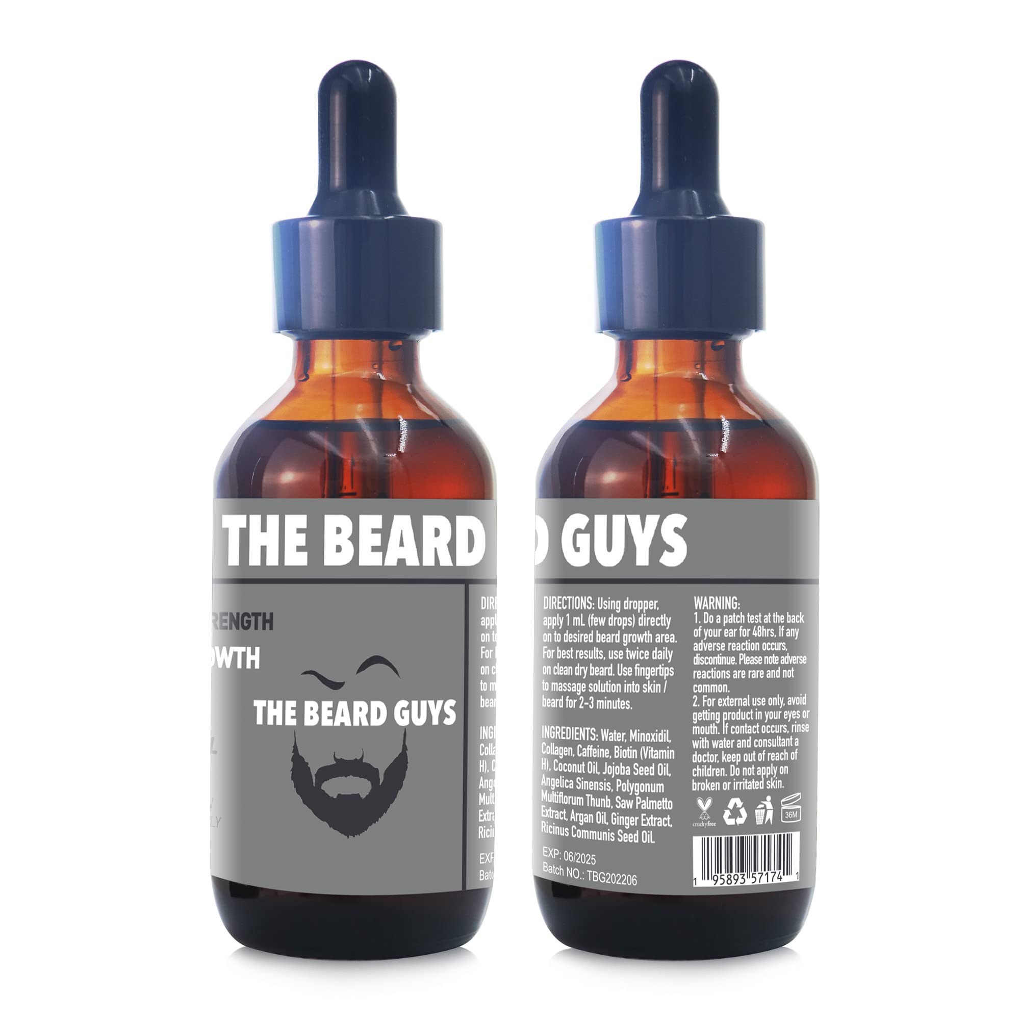 The Beard Guys Maximum Strength Minoxidil & Biotin Fast Beard Growth Oil, One Month Supply, 2 Ounce - Top Beard Thickener and Conditioner Infused With Argan and Jojoba Oil