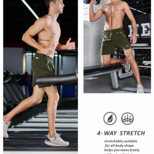 NORTHYARD Men's Running Athletic Shorts 5 inch Workout Gym Tennis 7'' Short Quick Dry Active Training with Zipper Pockets ARMYGREEN-L