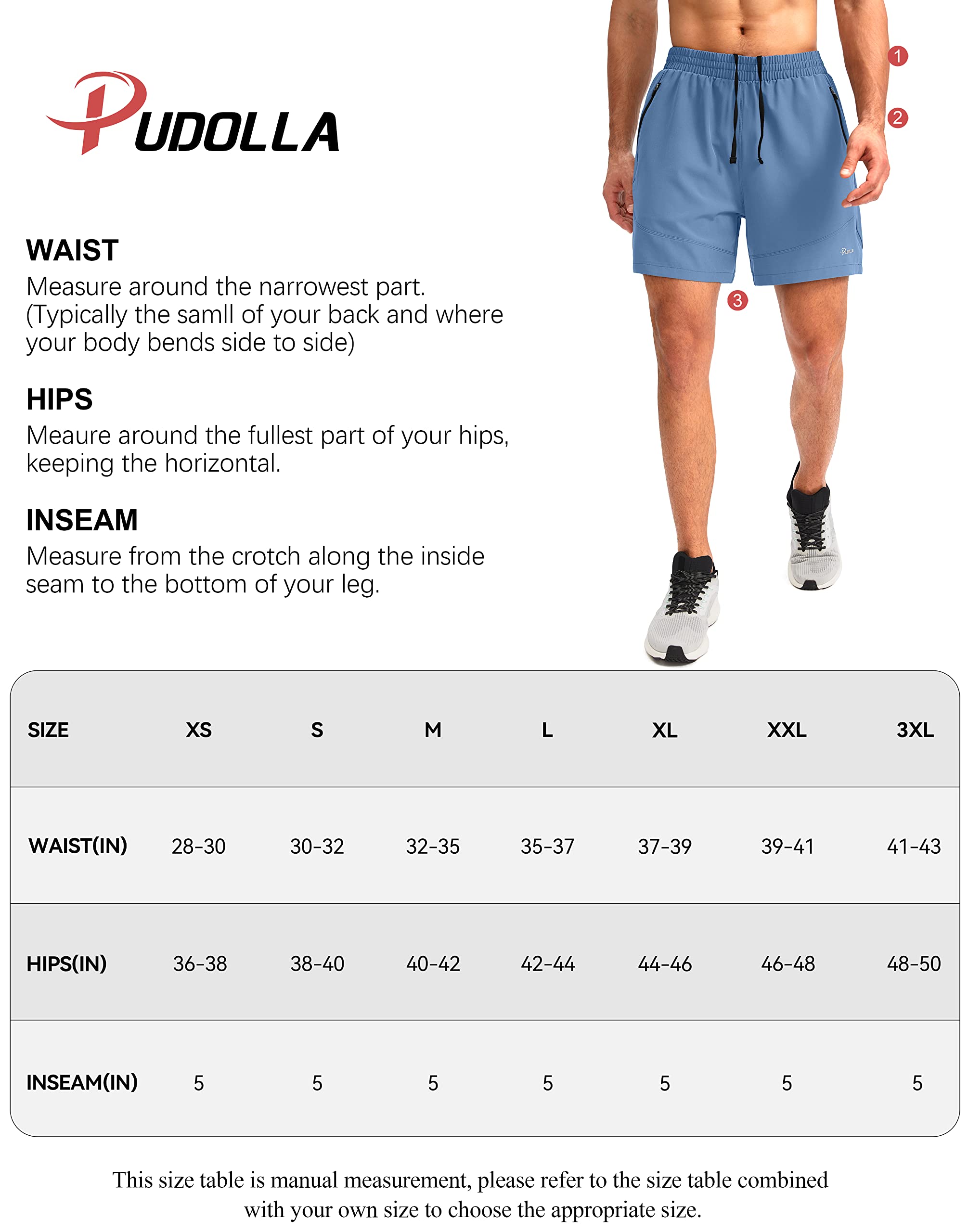 Pudolla Men's Running Shorts 5" Lightweight Gym Shorts for Men Workout Athletic Casual with Zipper Pockets(Black Small)