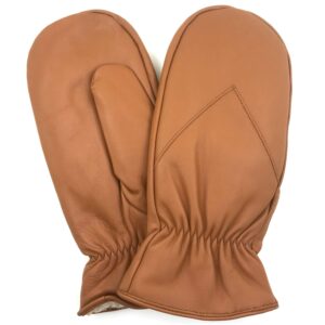 zluxurq mens lambskin leather mittens gloves thick fleece lined tan