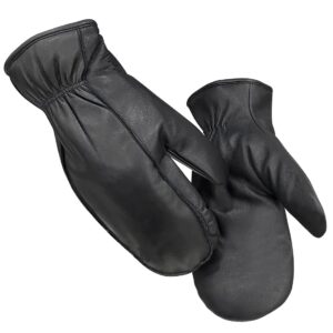 Harssidanzar Thermal Gloves Mens Lambskin Outdoor Leather Mittens Glove Thermolite Lined GM033,Black,Size XXL