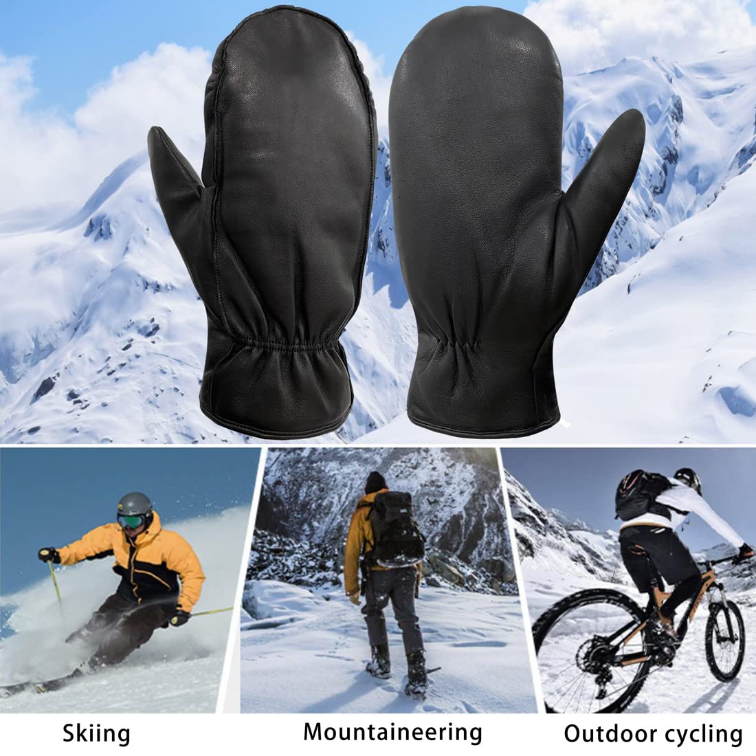 Harssidanzar Thermal Gloves Mens Lambskin Outdoor Leather Mittens Glove Thermolite Lined GM033,Black,Size XXL