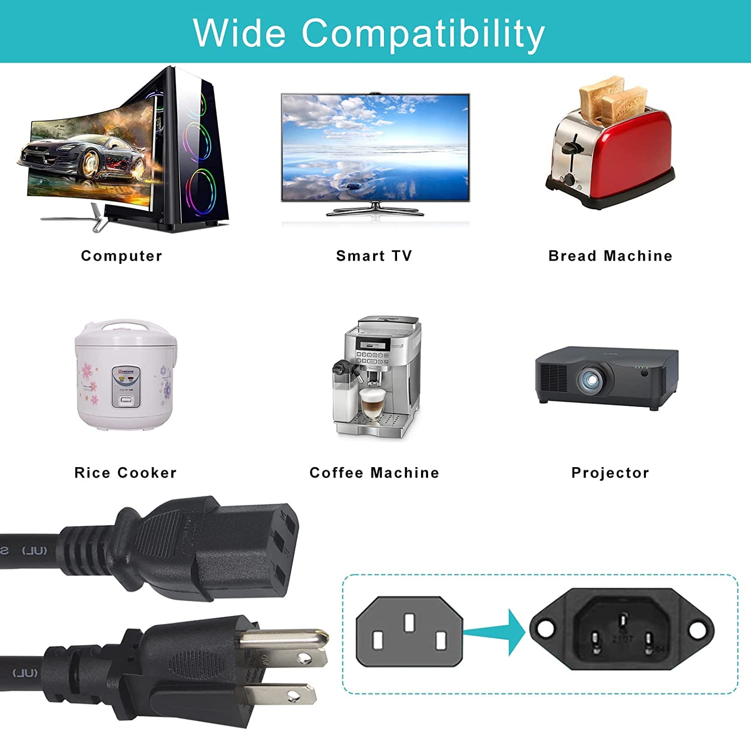 Guy-Tech 5FT UL AC Power Cord Compatible with Smokehouse LJ Little Big Mini Chief Smoker High Temp