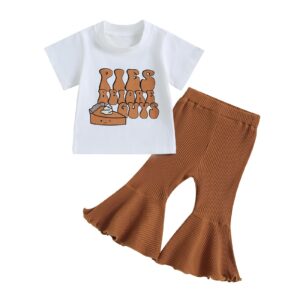 sejardin toddler baby girl halloween outfits little girls pumpkin pies bell bottoms and short sleeve t shirt tops 1-6 years (pies before guys & brown, 6-12 months)