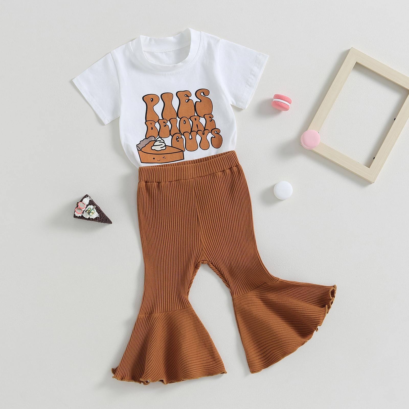 Sejardin Toddler Baby Girl Halloween Outfits Little Girls Pumpkin Pies Bell Bottoms and Short Sleeve T Shirt Tops 1-6 Years (Pies Before Guys & Brown, 6-12 Months)