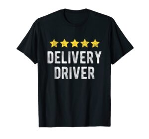 delivery driver funny food parcel five stars delivery guy t-shirt