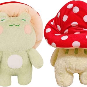 Frog Plush Toys, 10" Cute Frog with Red Mushroom Hat Stuffed Animals, Kawaii Plushies Gift for Kids Girls Adults Valentines Birthdays Gift（Light Green Red hat, 10inch