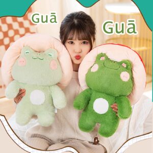 Frog Plush Toys, 10" Cute Frog with Red Mushroom Hat Stuffed Animals, Kawaii Plushies Gift for Kids Girls Adults Valentines Birthdays Gift（Light Green Red hat, 10inch