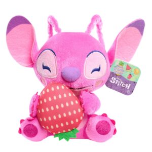 disney stitch small 7-inch plush stuffed animal, angel with strawberry, kids toys for ages 2 up by just play