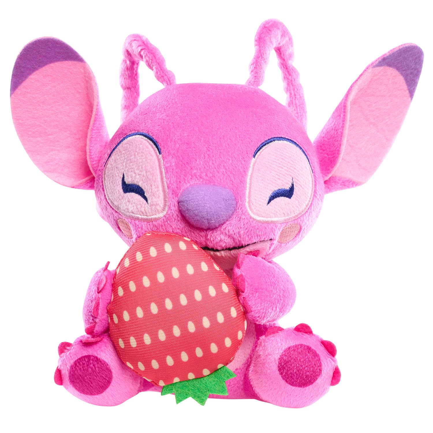 Disney Stitch Small 7-inch Plush Stuffed Animal, Angel with Strawberry, Kids Toys for Ages 2 Up by Just Play