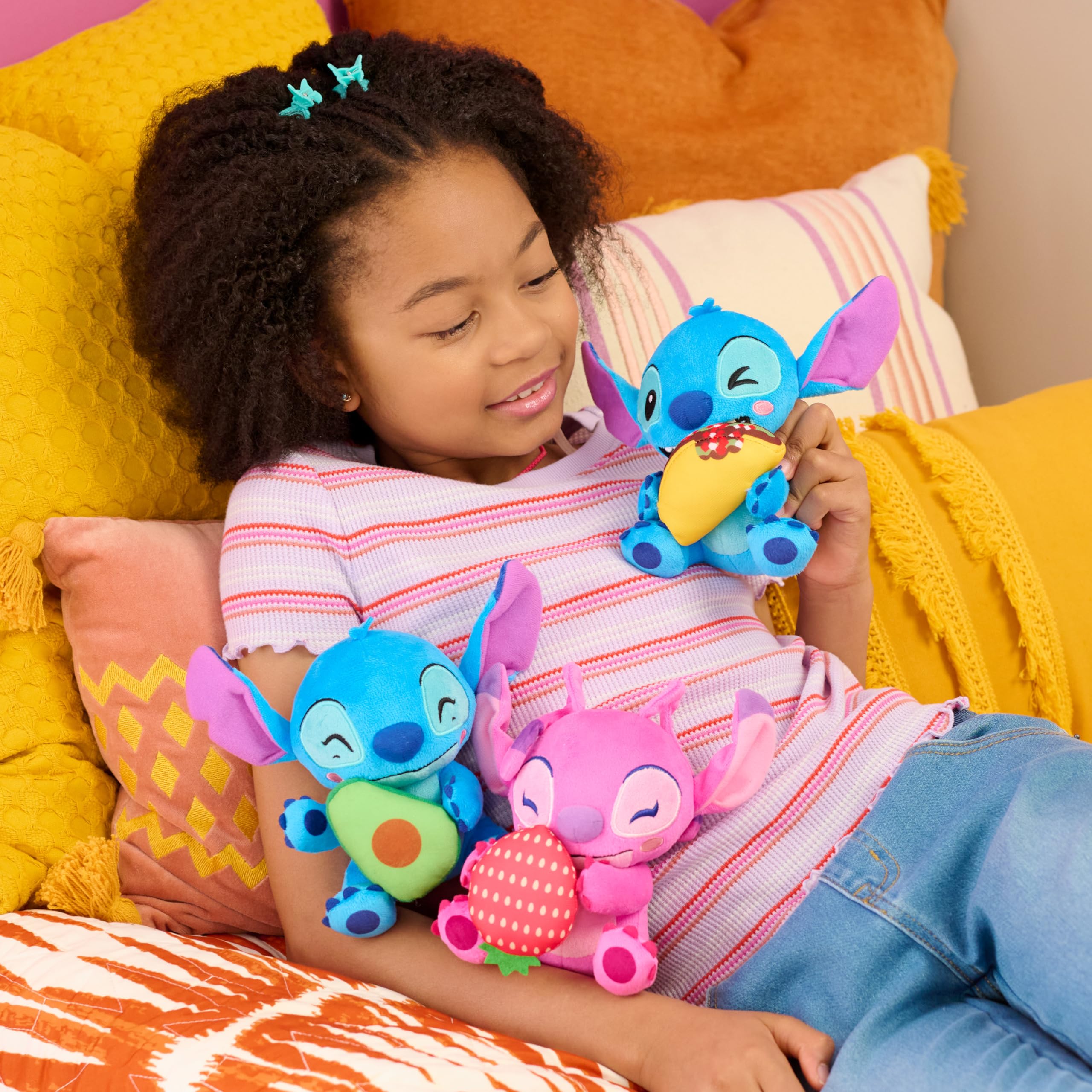 Disney Stitch Small 7-inch Plush Stuffed Animal, Angel with Strawberry, Kids Toys for Ages 2 Up by Just Play