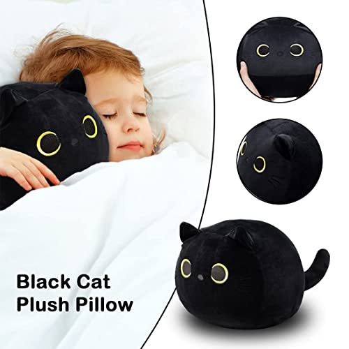 iBccly 8" Black Cat Plush Toy Black Cat Pillow,Soft Plush Doll Cat Plushie Cat Pillow,Stuffed Animal Soft Plush Pillow Baby Plush Toys Cat Shape Design Sofa Pillow Decoration Doll (Black 8 in)