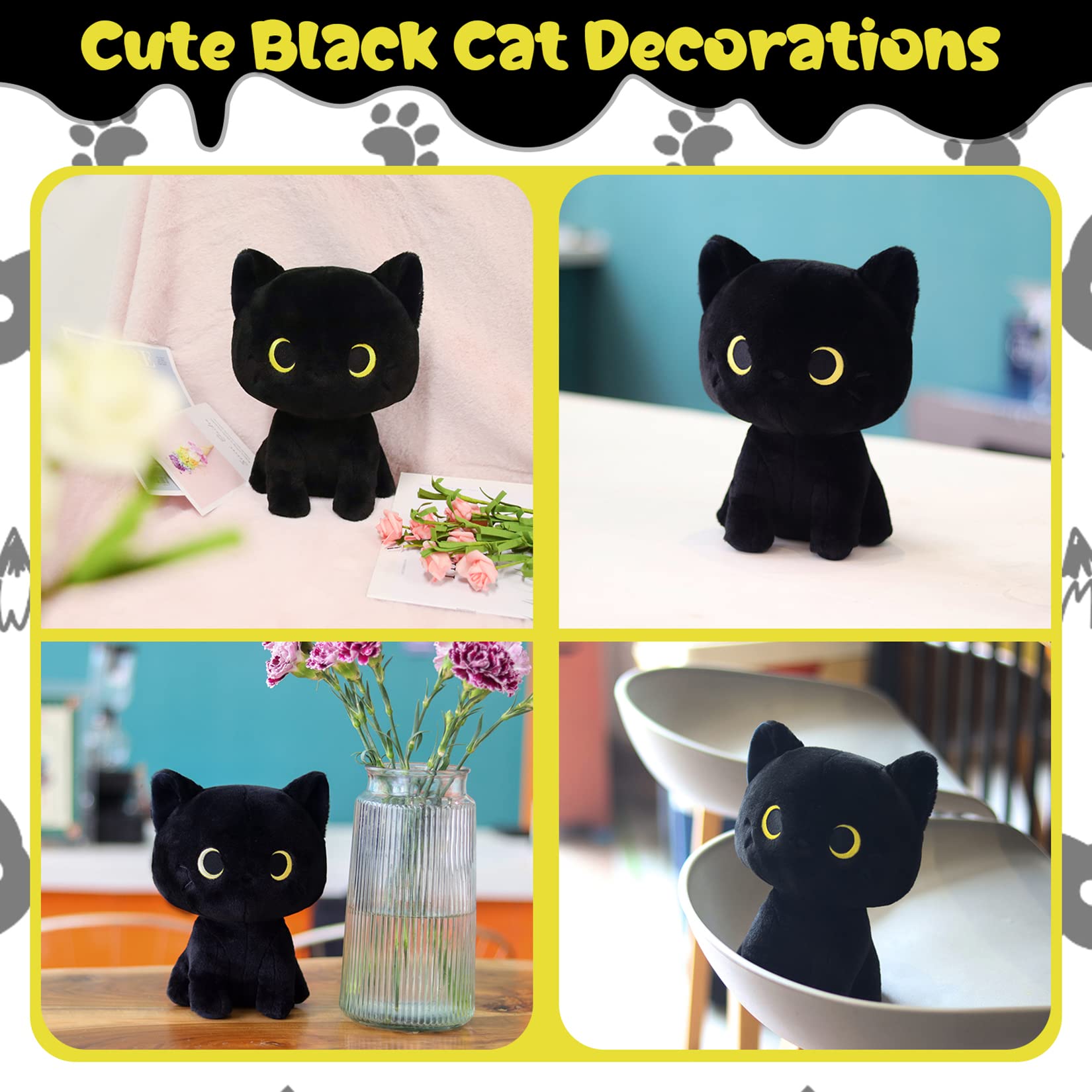 LSYDCARM Black Cat Plush Toy, Cute Black Cat Stuffed Animals Kawaii Black Cat Plushie Doll, Creative Soft Stuffed Cat Plush Toys for Kids Boys Girls Birthday