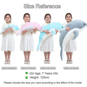 Kekeso Dolphin Stuffed Animals Plush Toy, giant dolphin Plush Pillow Soft Whale Hugging Pillow Whale Sleeping Pillow for Children Girls (Gray, 39.37inch)