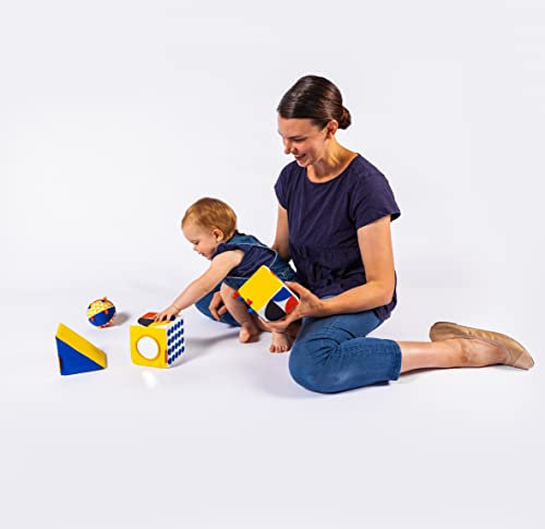 Follies The Baby Bauhaus Set - Award Winning Jumbo Soft Baby Blocks, Rattle Ball, Mirror from 0 to 18 Months - Must Have Montessori Developmental Sensory Toys for Tummy Time and Brain Development