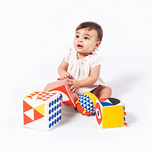 Follies The Baby Bauhaus Set - Award Winning Jumbo Soft Baby Blocks, Rattle Ball, Mirror from 0 to 18 Months - Must Have Montessori Developmental Sensory Toys for Tummy Time and Brain Development