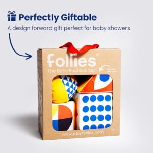 Follies The Baby Bauhaus Set - Award Winning Jumbo Soft Baby Blocks, Rattle Ball, Mirror from 0 to 18 Months - Must Have Montessori Developmental Sensory Toys for Tummy Time and Brain Development