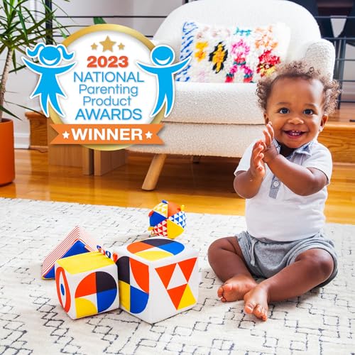 Follies The Baby Bauhaus Set - Award Winning Jumbo Soft Baby Blocks, Rattle Ball, Mirror from 0 to 18 Months - Must Have Montessori Developmental Sensory Toys for Tummy Time and Brain Development