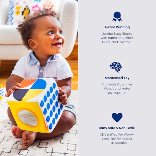 Follies The Baby Bauhaus Set - Award Winning Jumbo Soft Baby Blocks, Rattle Ball, Mirror from 0 to 18 Months - Must Have Montessori Developmental Sensory Toys for Tummy Time and Brain Development