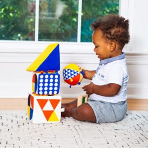 Follies The Baby Bauhaus Set - Award Winning Jumbo Soft Baby Blocks, Rattle Ball, Mirror from 0 to 18 Months - Must Have Montessori Developmental Sensory Toys for Tummy Time and Brain Development