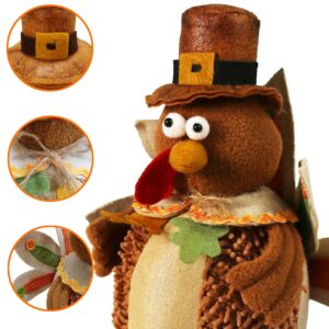 Ogrmar 15 Inch 2 Pack Stuffed Turkey Couple Doll Thanksgiving Tabletop Decorations Exquisite Handmade Turkey Plush Doll Kit for Autumn Harvest Home and Room Table Ornaments