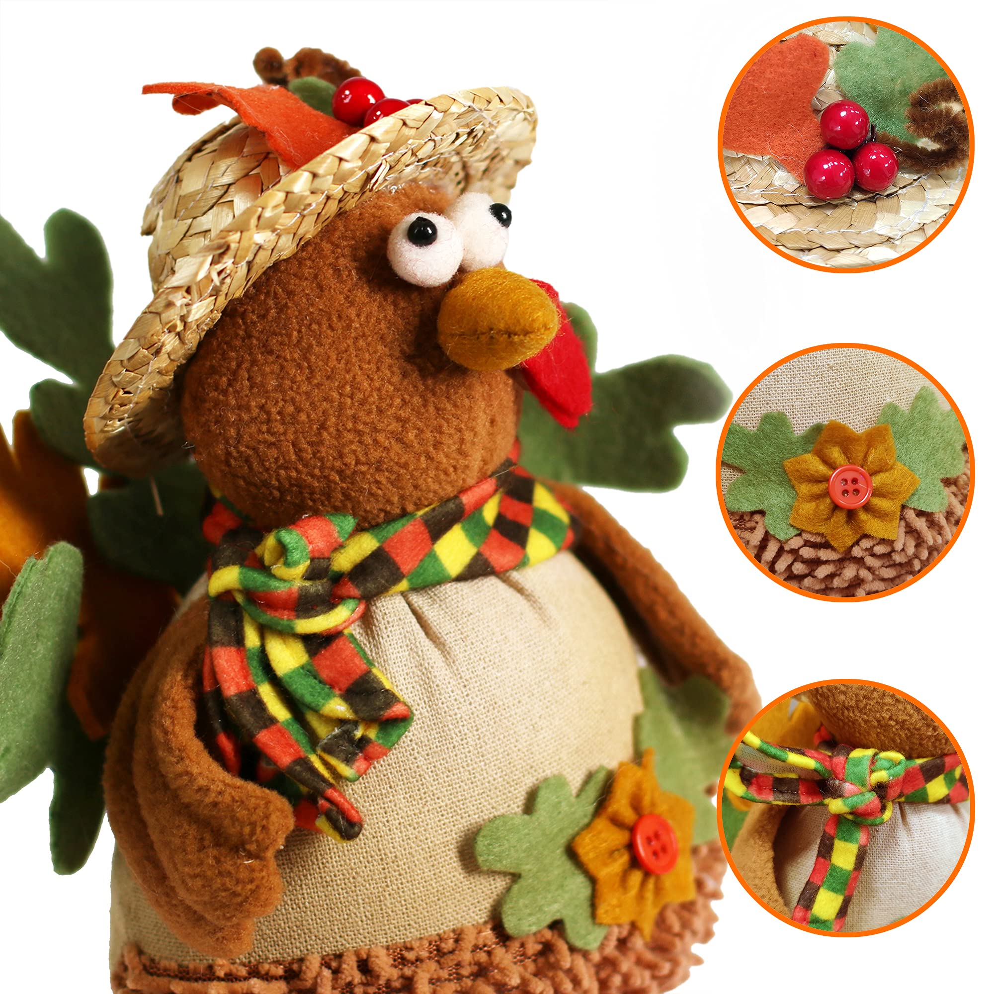 Ogrmar 15 Inch 2 Pack Stuffed Turkey Couple Doll Thanksgiving Tabletop Decorations Exquisite Handmade Turkey Plush Doll Kit for Autumn Harvest Home and Room Table Ornaments