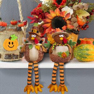 Ogrmar 15 Inch 2 Pack Stuffed Turkey Couple Doll Thanksgiving Tabletop Decorations Exquisite Handmade Turkey Plush Doll Kit for Autumn Harvest Home and Room Table Ornaments