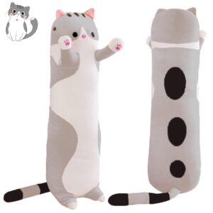 MIAOHAHA Plush Cat Soft Kids Plush Toy Pillow Plush Long Cotton Kitten Cuddly Toy Stuffed Animal Toy Gift for Kids Girlfriend(Gray, 50cm/19.7in)