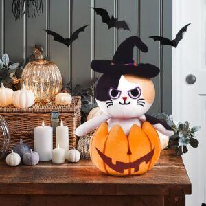 FUN LITTLE TOYS Halloween Cat Plush Pumpkin Popper, Spooky Cute Stuffed Cat for Kids, Halloween Stuffed Animals Toy for Halloween Decorations Indoor, Party Favors Prize, 8.5 Inches