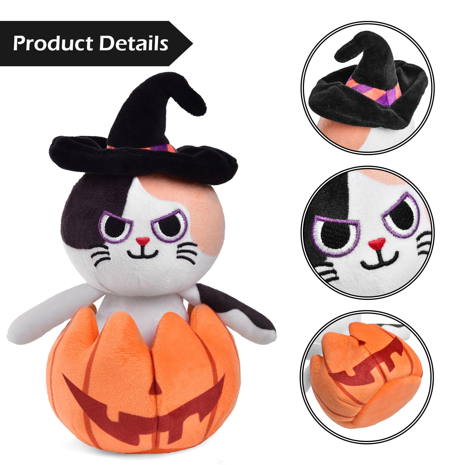 FUN LITTLE TOYS Halloween Cat Plush Pumpkin Popper, Spooky Cute Stuffed Cat for Kids, Halloween Stuffed Animals Toy for Halloween Decorations Indoor, Party Favors Prize, 8.5 Inches