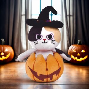 FUN LITTLE TOYS Halloween Cat Plush Pumpkin Popper, Spooky Cute Stuffed Cat for Kids, Halloween Stuffed Animals Toy for Halloween Decorations Indoor, Party Favors Prize, 8.5 Inches