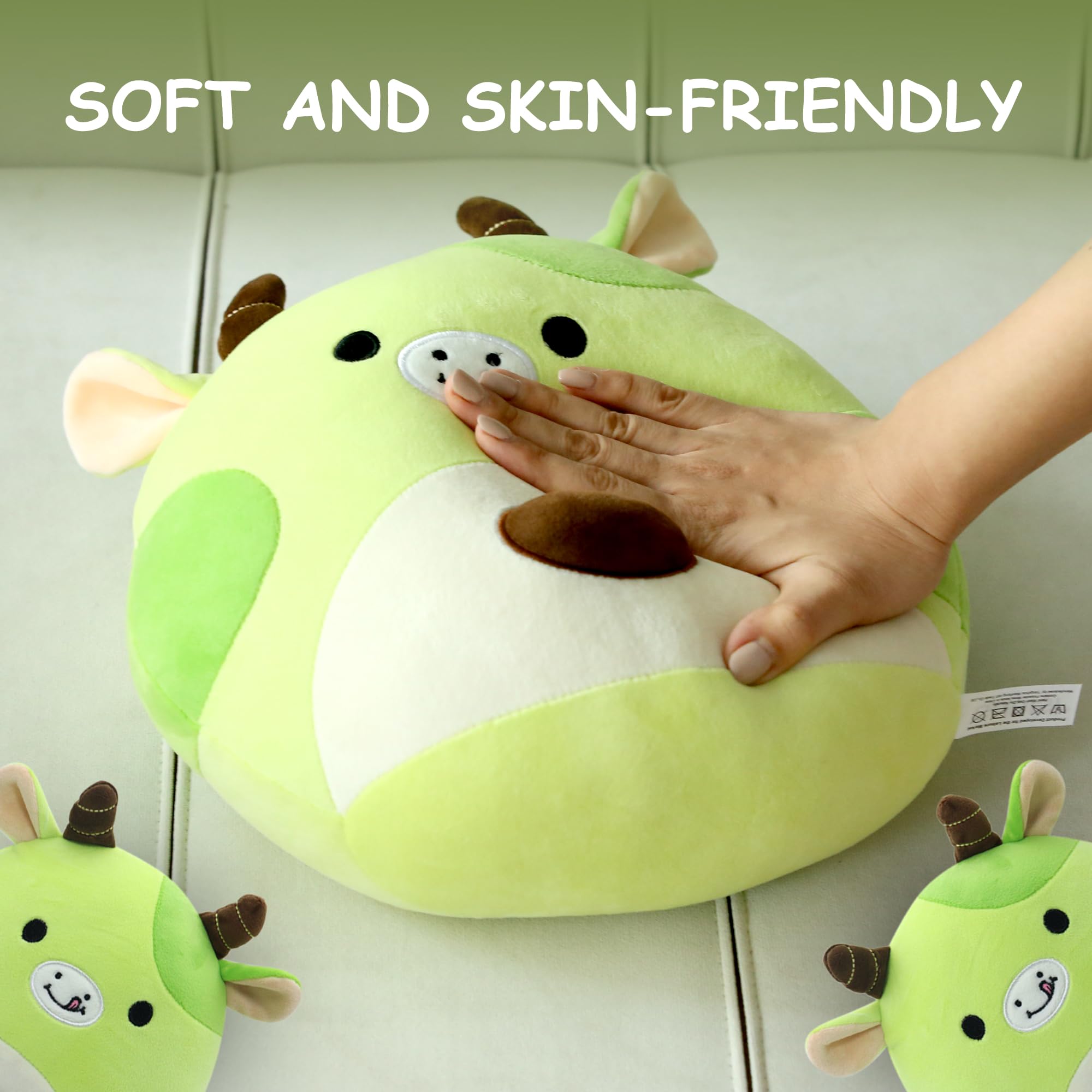 Gudisi Avocado Cow Plush Toy Pillow Cute Stuffed Animal Soft Plushie Doll Gift for Kids Boys Girls Green 12 inch