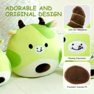 Gudisi Avocado Cow Plush Toy Pillow Cute Stuffed Animal Soft Plushie Doll Gift for Kids Boys Girls Green 12 inch