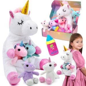 FUNCREVITY Unicorns Gifts for Girls Unicorn Stuffed Animals Unicorn Plush Toys Mommy Unicorn with 4 Babies Valentines Christmas Birthday Gifts for Girls Kids Toys Age 4 5 6 7 8+ Year Old