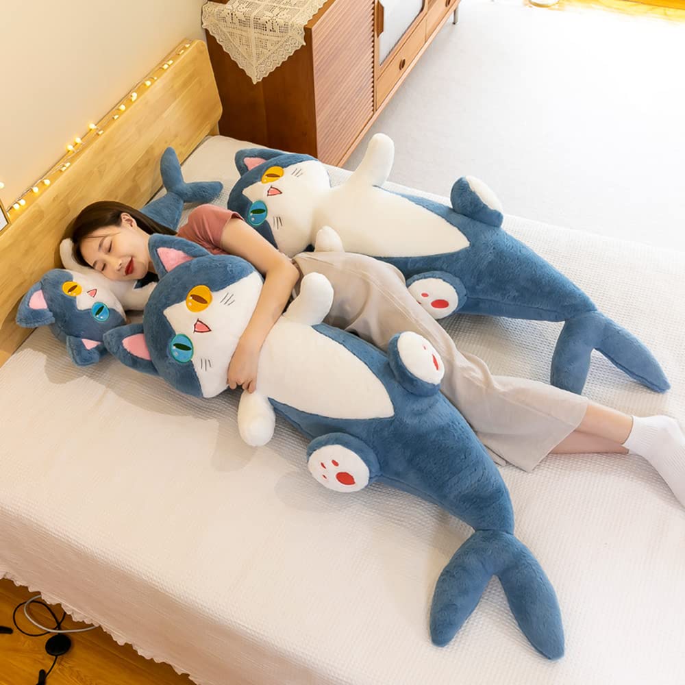 FANGYU Cute Plush Shark cat Toy, Cartoon Soft Stuffed Pillow Long Throw Sleeping Pillow,Shark Gifts for Kids (50cm/19.6in)