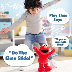 Just Play Sesame Street Elmo Slide Singing and Dancing 14-inch Plush, Officially Licensed Kids Toys for Ages 2 Up